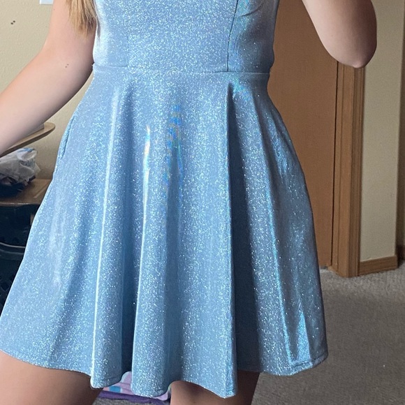 B Darlin Metallic Blue Dress - Picture 3 of 3